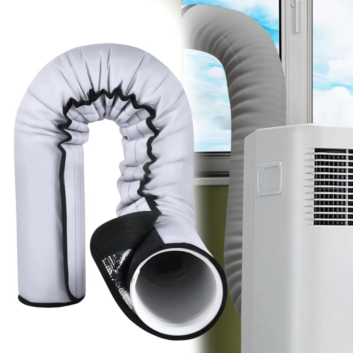 AC-Schlauchabdeckungshülse – Klimaanlagen-Entlüftungsk-Isolierung, hitzebeständig, wasserdicht, wiederverwendbar, Schlauchschutz mit 3 Schnallen-Gurtsystem, Kühlungseffizienz-Zubehör für Zuhause