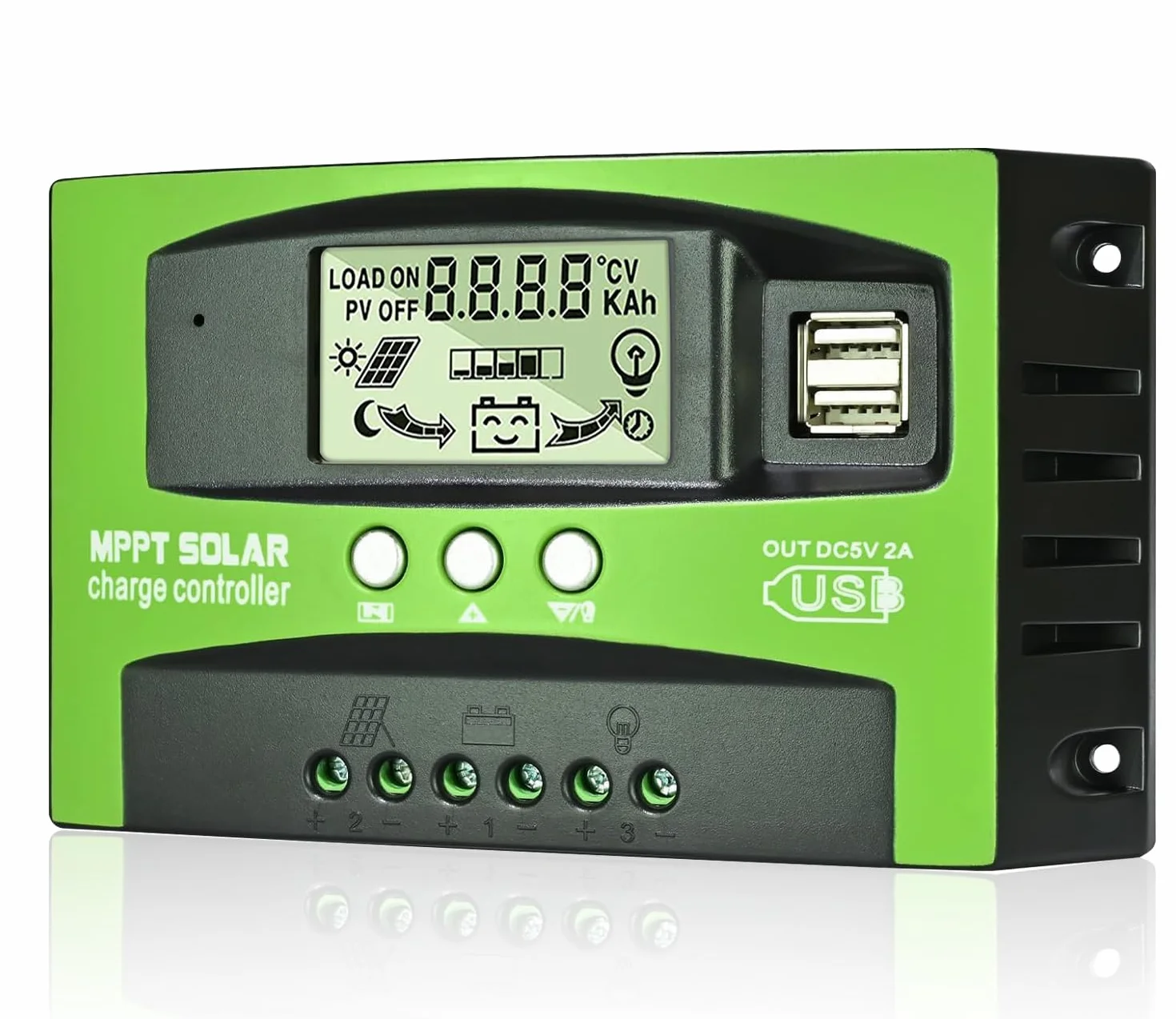 MPPT 100A Solar Laderegler 12V 24V Solarregler, MPPT Solarladeregler 100A mit Temperatursensor 2 USB Ports LCD Display, Passend für Sonnenkollektor 12V 24V Blei Säure und Lithium Batterien