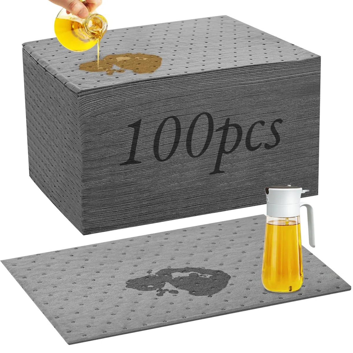 100 Stück Universelle Ölsaugtücher Ölbindematte für Werkstatt Garage und Oldtimer, 25x33 cm Saugmatte für Öltropfen Ölabsorbierende Polster/Matten für verschüttete Flüssigkeiten auf Öl Wasserbasis