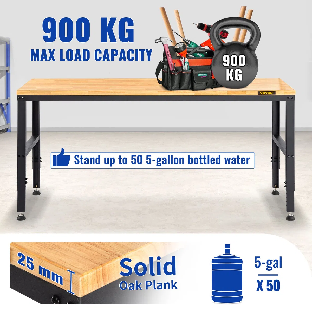 VEVOR Höhenverstellbare Werkbank 122 x 61 x 72-97 cm Spanntisch, 900 kg Gewichtskapazität Arbeitstisch, Braun Klappbare Werkzeugbank aus Kaltgewalzter Stahl, Multifunktionswerktisch für Werkstatt