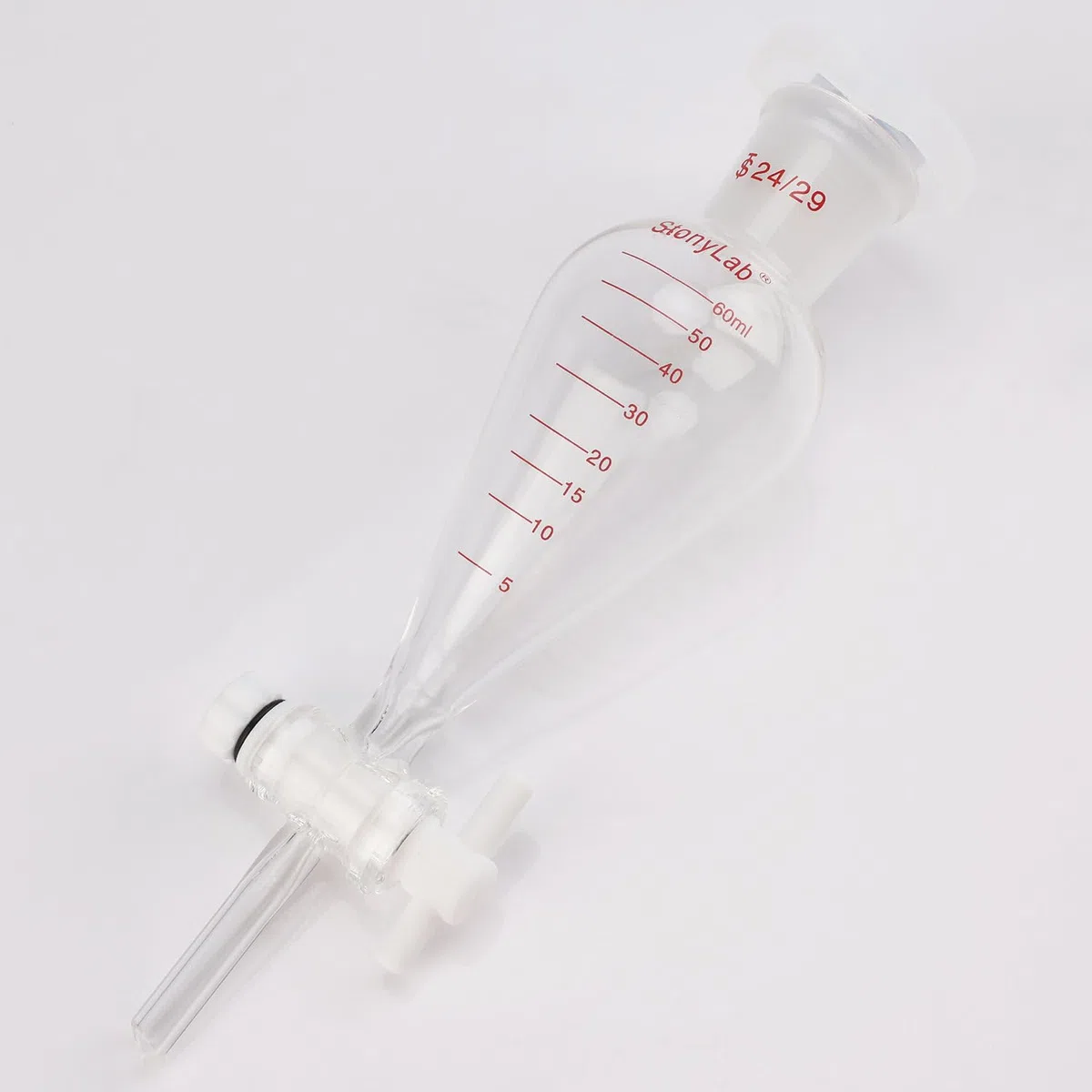 stonylab Messablauftrichter, Schwerwandig Birnenförmig Konisch aus Borosilikatglas mit PTFE-Hahn und Kunststoffstopfen, 60 ml