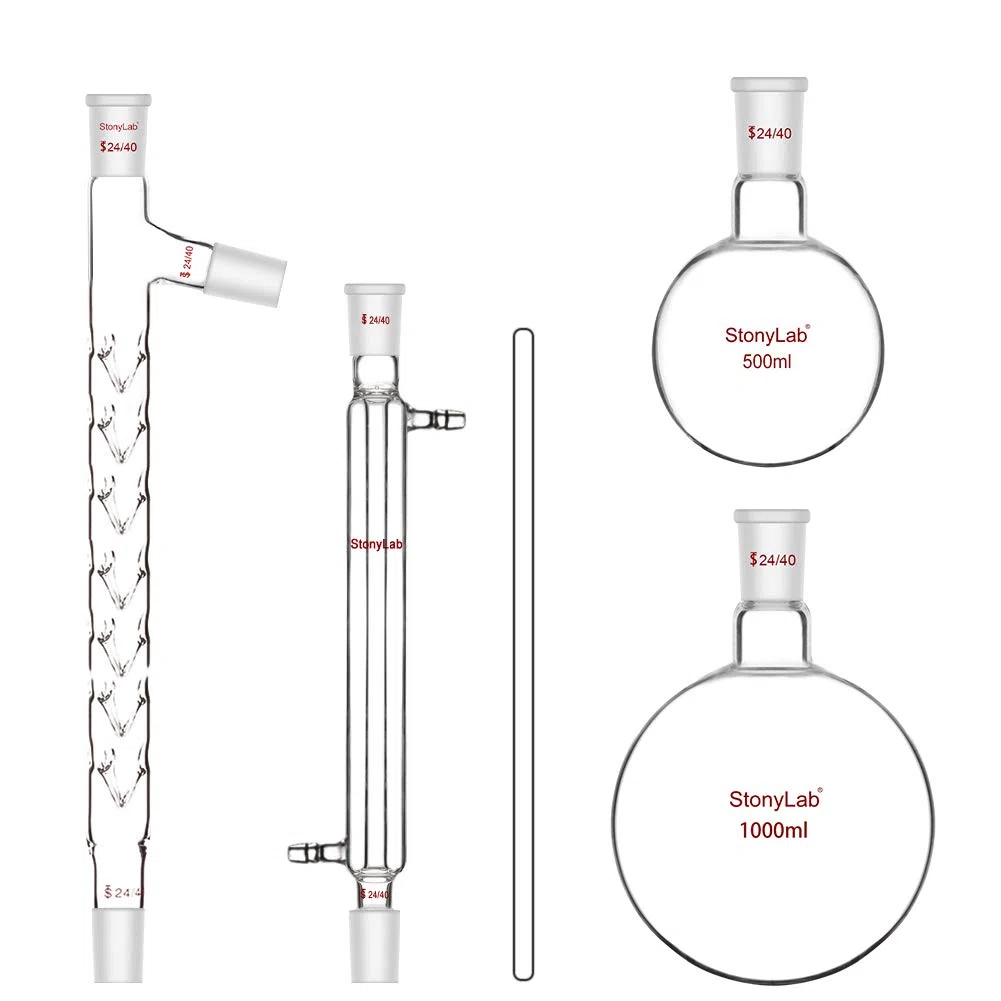 stonylab Vakuum Destillationsapparat, 13 Stück Chemie-Labor Glaswaren Kit 24/40 Borosilikatglas Destillation Ausrüstung Vacuum Distillation Apparatus für Extraktion Trennung Reinigung