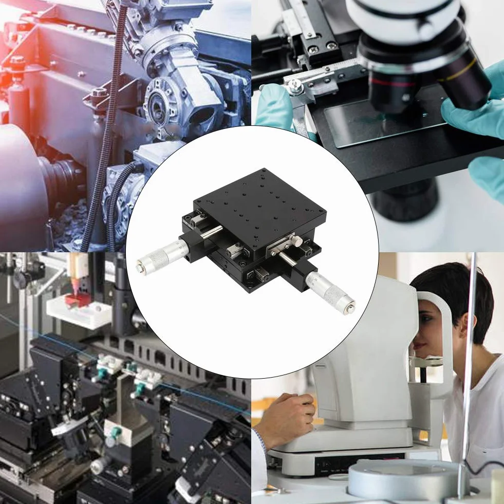 XY Lineartisch SEMY100-AC，100 * 100 * 40 mm Cross Roller Type Mikrometer-Differentialkopf Trimmplattform für Labor-Präzisionsinspektion，Positionierung und Bewegung mechanischer Geräte