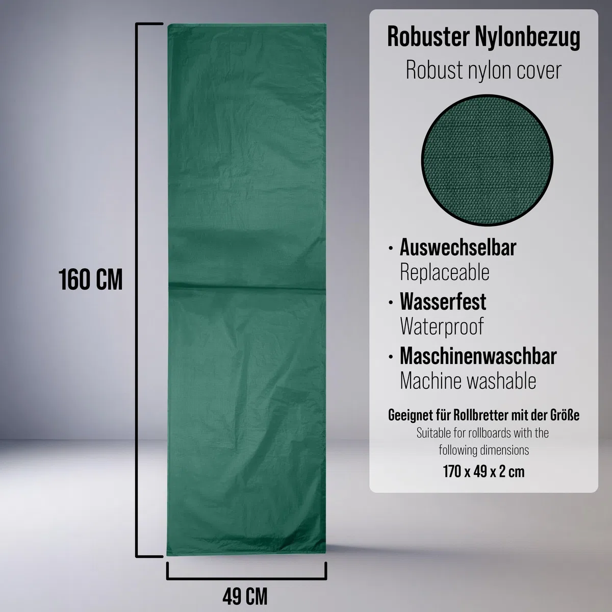 Pulox Ersatzbezug Grün für RB-100 Rollboard & Transferbrett | Abwaschbarer Austauschbezug für die Patientenumbettungshilfe, wechselbar, desinfizierbar und pflegeleicht