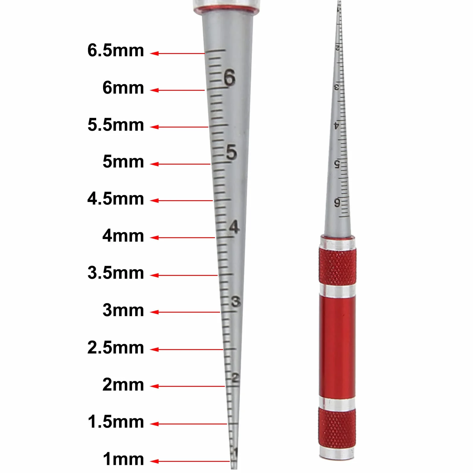 Konische Lochlehre, 1-6,5/3-15/15-30/30-45mm Edelstahl Hochpräzises Handmessgerät(1-6.5mm)