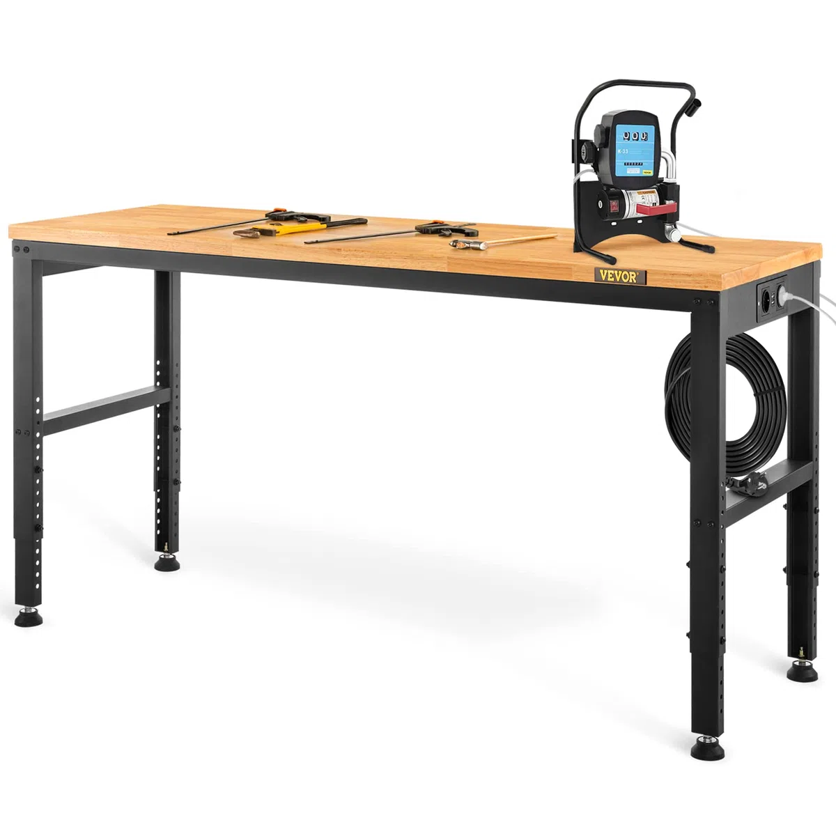 VEVOR Höhenverstellbare Werkbank 122 x 61 x 72-97 cm Spanntisch, 900 kg Gewichtskapazität Arbeitstisch, Braun Klappbare Werkzeugbank aus Kaltgewalzter Stahl, Multifunktionswerktisch für Werkstatt