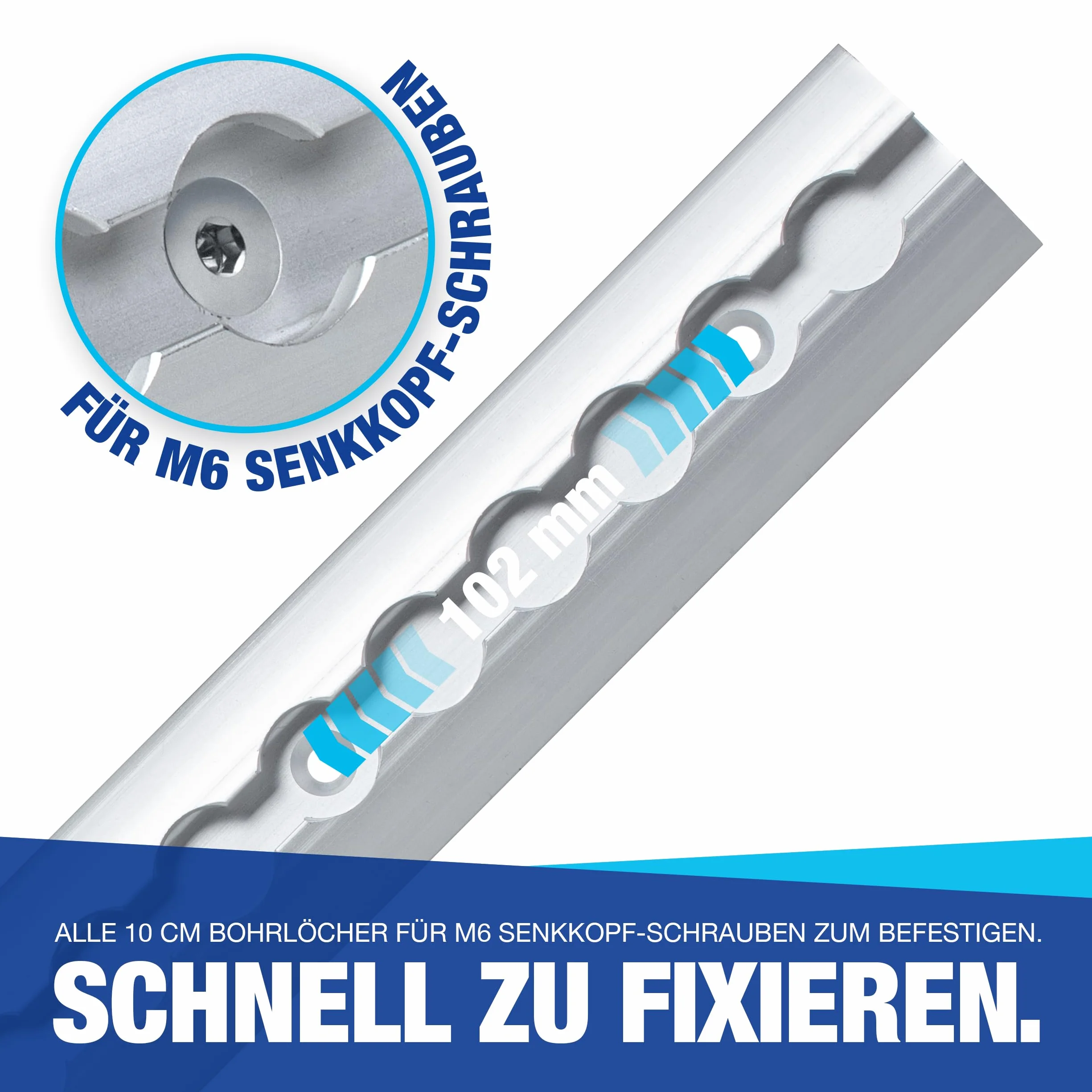 NTG Airlineschiene 4 STK 0,5m / 500mm halbrund Alu m. 10 Fittings -TÜV Zertifiziert- Sparsetauswahl Anhängerzubehör Ladungssicherung Aluschiene LKW Transporter - m. Bohrungen Silber eloxiert