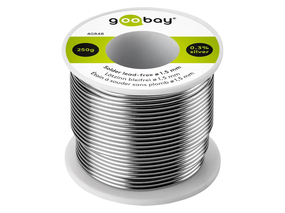 goobay Lötzinn Bleifrei 1.5mm für Kabel & größere Lötstellen, 250g Lötdraht mit Flussmittel, Elektronik Zinn zum Weichlöten - 40848