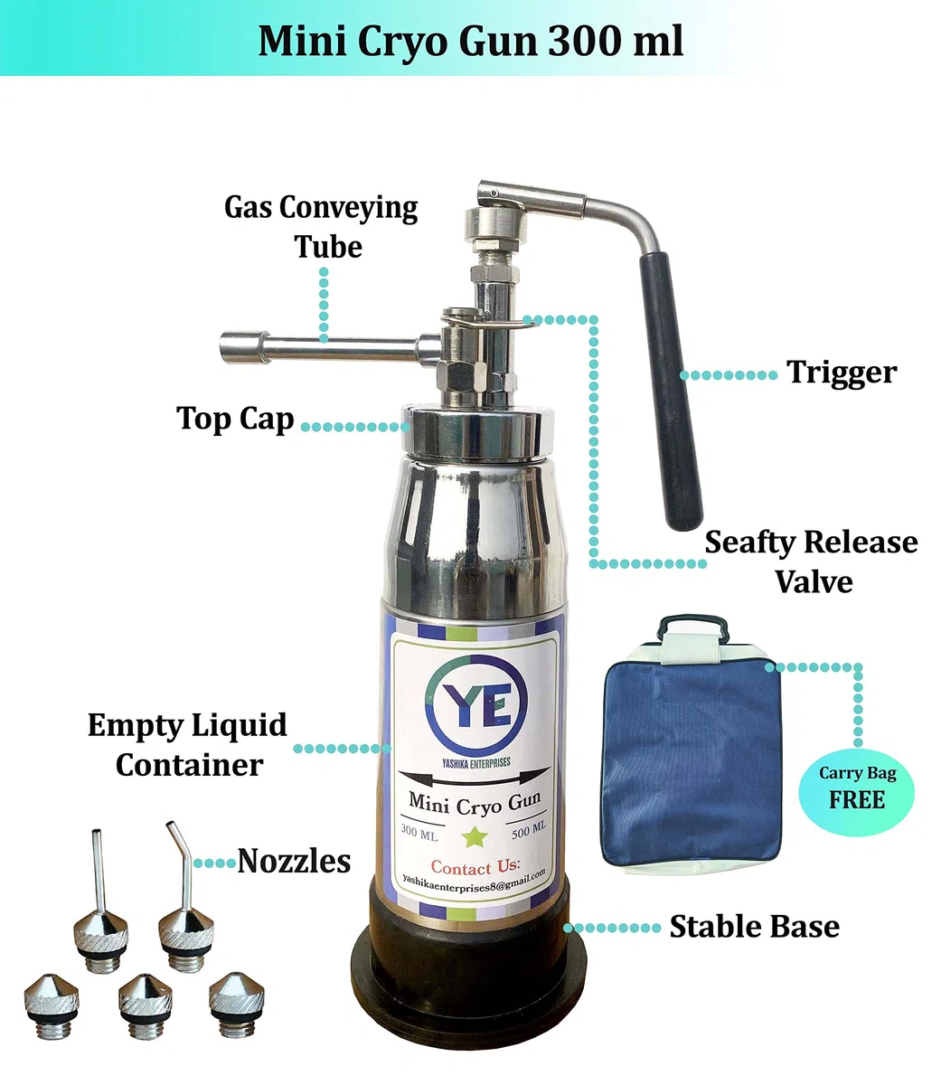 Mini Cryo Gun Flüssiger Stickstoff Spray 300ml 5 Gefrierköpfe Mini Cryo Gun CO2 Fester leerer Tank