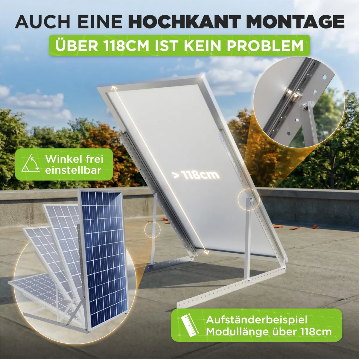 Drei Eichen - 4x Balkonkraftwerk Halterung.118cm stabiles 3mm Aluminiumprofil mit hochwertigen Edelstahl Schrauben für 2x Solarmodul Halterung. Befestigung für PV-Module Halterung Solarmodul 0% MwSt
