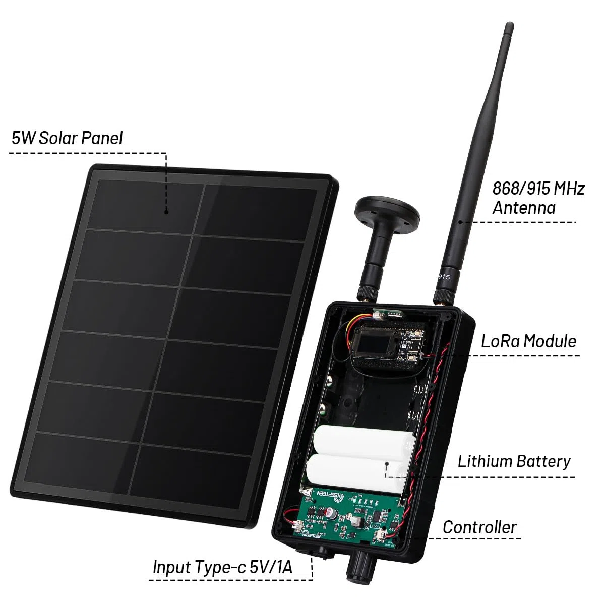 KEEPTEEN D5L-H3 Solar LoRa Mesh Tracker Kit with 5W Solar Panel Built in Heltec ESP32 V4 LoRa Board, Compatible with Meshtastic/Meshcore, Mushroom GPS, 868MHz Antenna, WiFi BLE