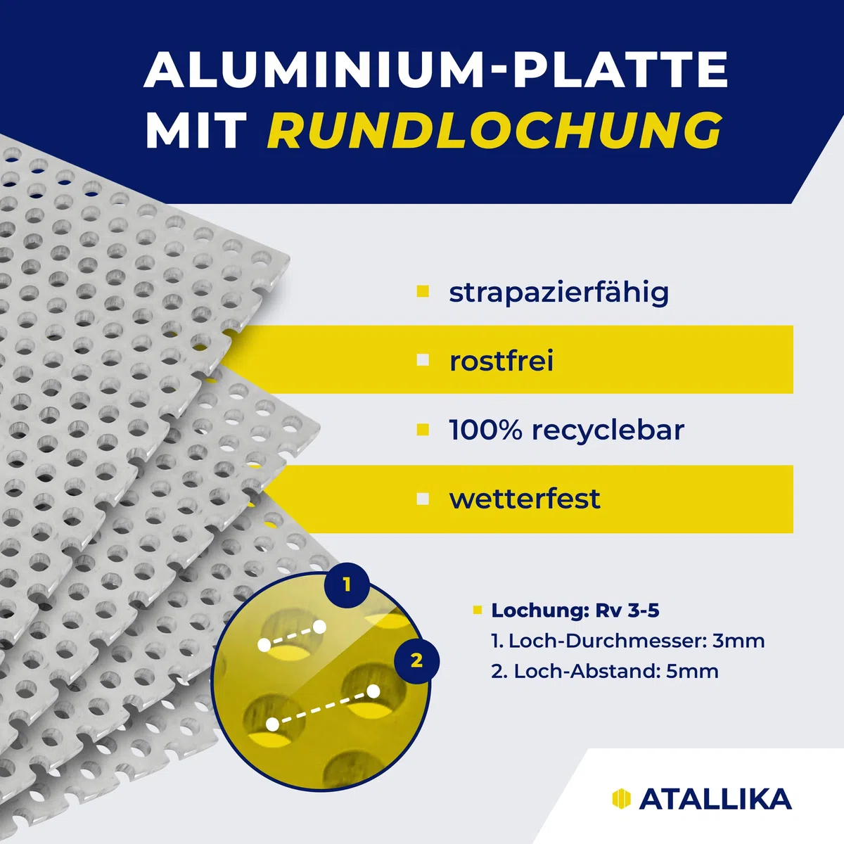 Lochblech Aluminium Rv 3-5 [600x400 mm] - 2mm dickes Alu-Blech mit Rundlochung 3mm/5mm [wetterfest für Outdoor & Indoor] - präziser Zuschnitt aus Deutschland