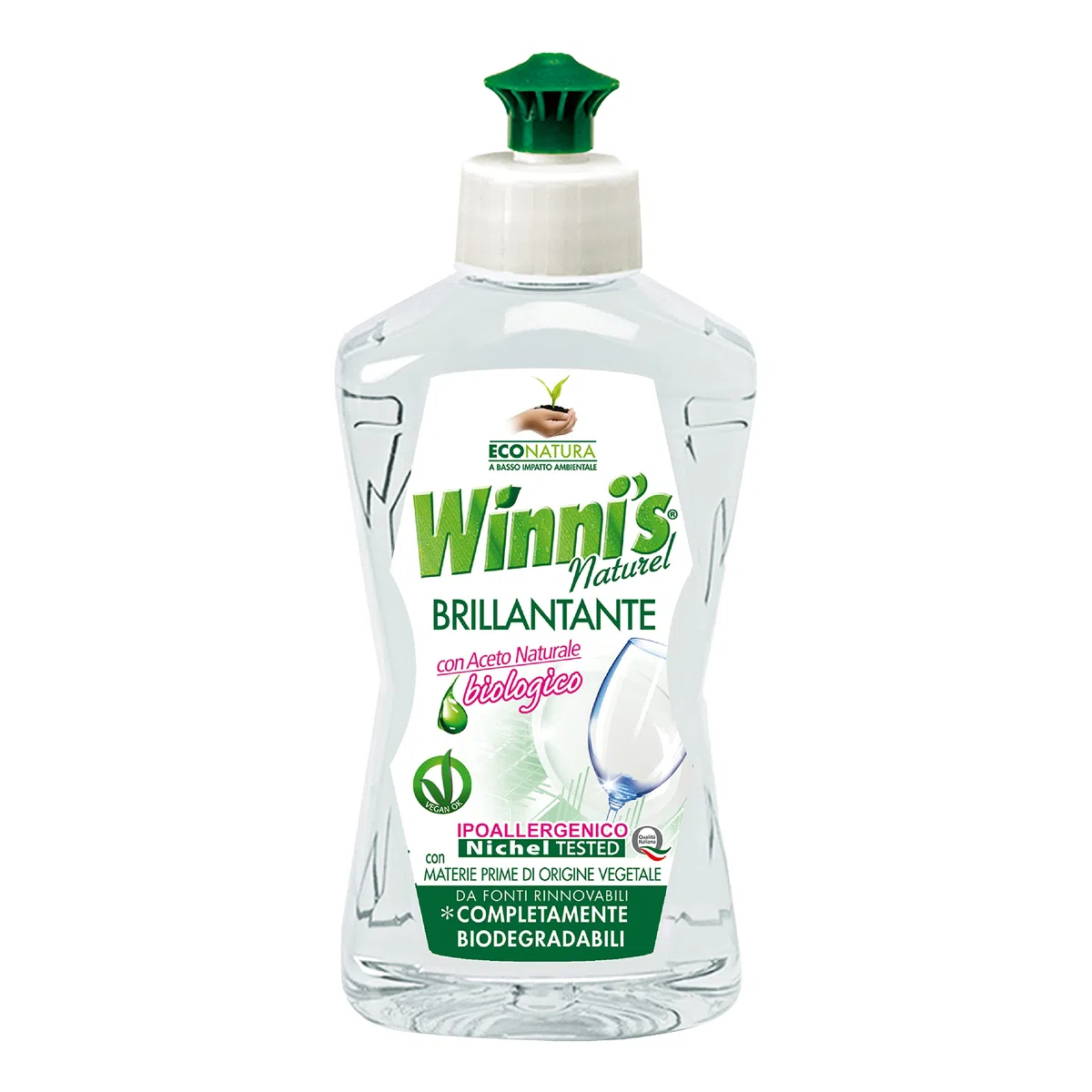 Winni's - Hypoallergener Geschirrspüler-Zusatzstoff mit natürlichem biologischem Essig, gegen Rückstände und Flecken, mit Rohstoffen pflanzlichen Ursprungs, 250 ml x 16