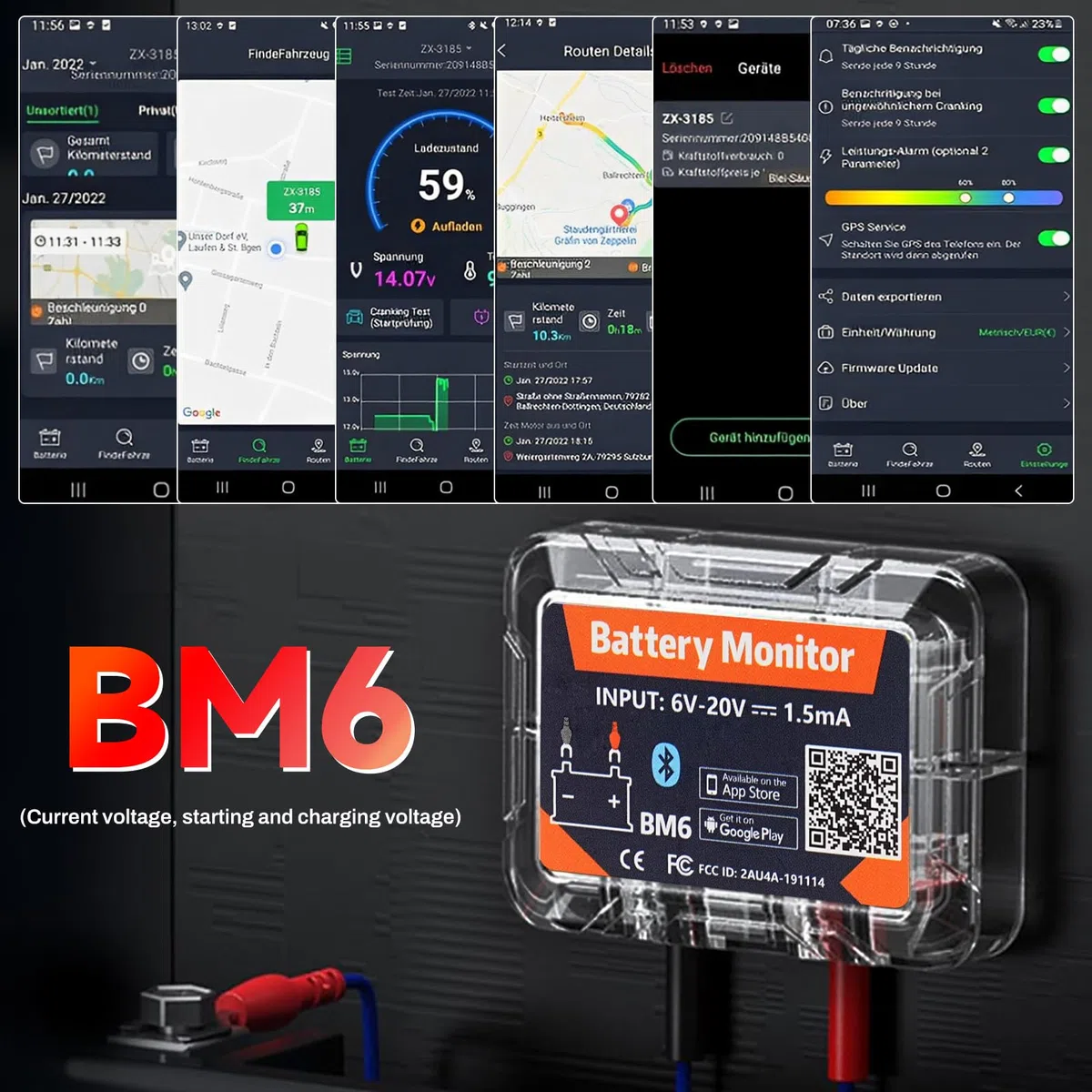 Batteriewächter 12v Bluetooth 4.2 Battery guard DC 6V-20V Batterie monitor Überwachung Batteriestatus in Echtzeit mit Kurzschluss und Verpolungsschutz Abnormale Warnung.