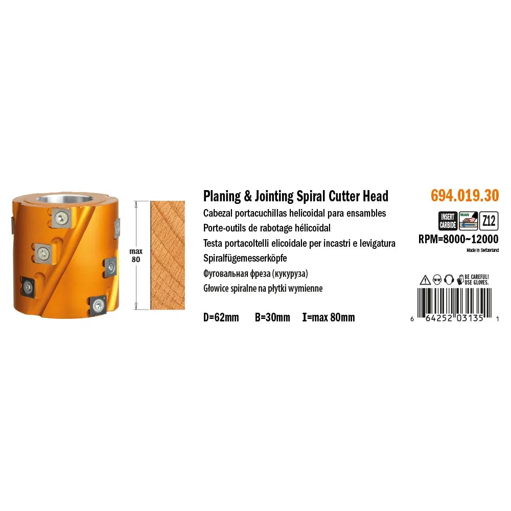 CMT ORANGE TOOLS 694.019.30 - HARTMETALL-SPIRALFÜGEMESSER Z12 D=62X80X30