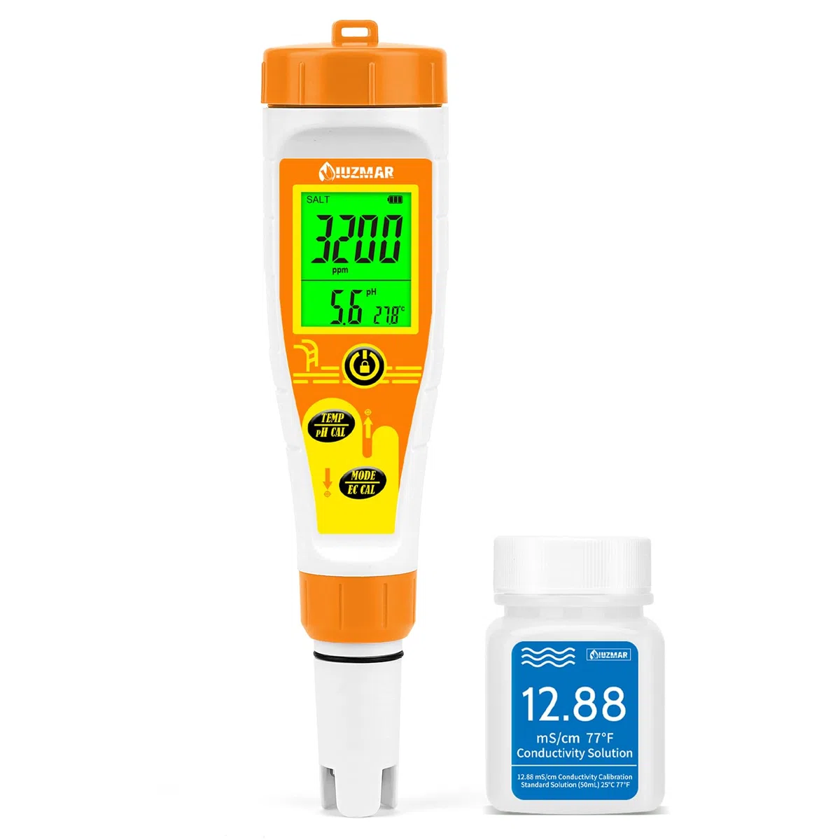 UIUZMAR Pool pH Messgerät und Salzgehalt Messgerät für Salzwasserpools, Digitales Poolwassertester mit 12.88 mS/cm Kalibrierlösung, 5 in 1 pH Salz EC TDS Messgerät für Aquarium, Whirlpools, Hydroponik