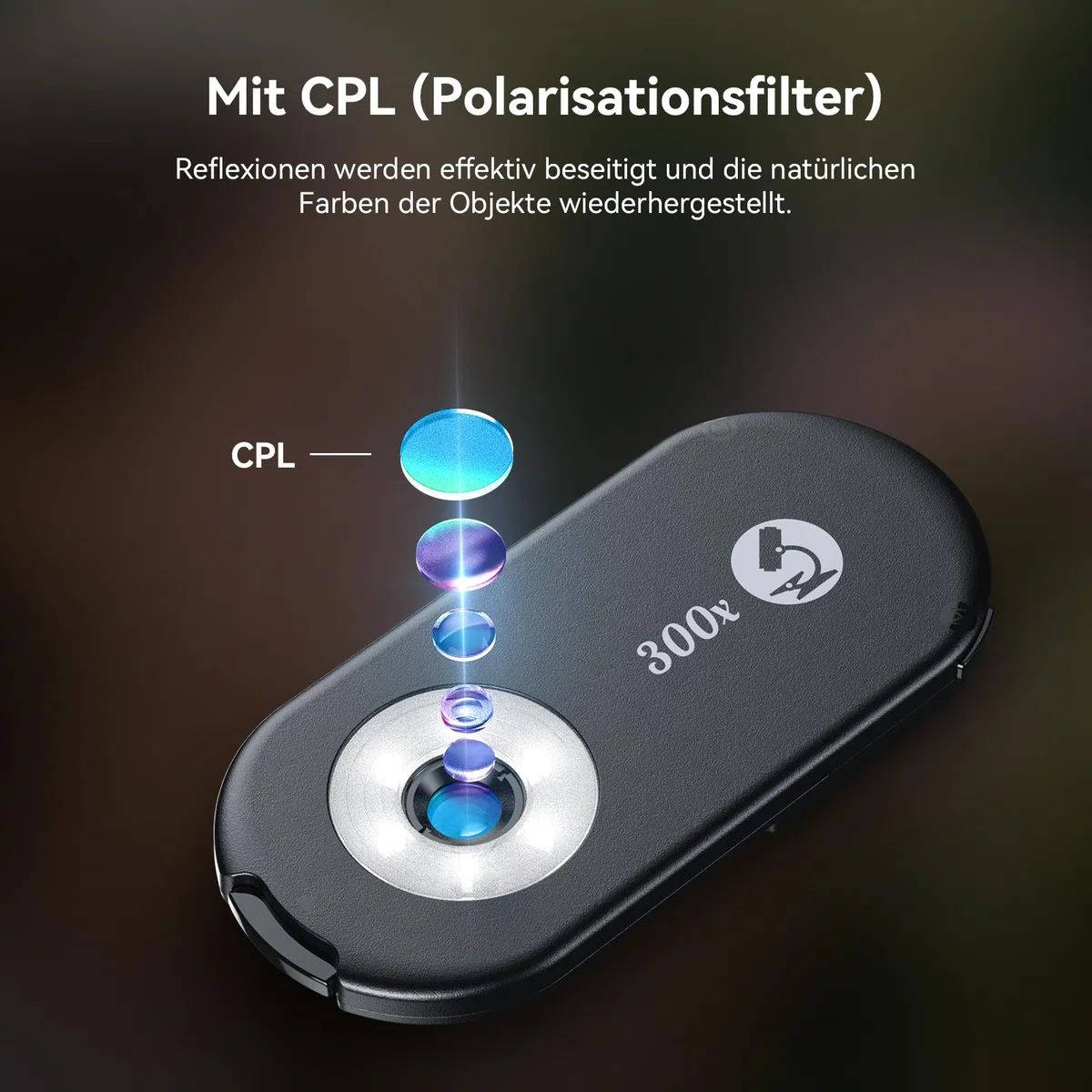Evil Eye 300X Handy Mikroskop, Telefonmikroskop mit CPL, 18 LED-Licht, 19 Beleuchtungsmodi, Mikroskop Handy UV-Licht & Universalclip Für Android/iPhone, Ideal Für Gärtner, Uhren & Schmuckliebhaber