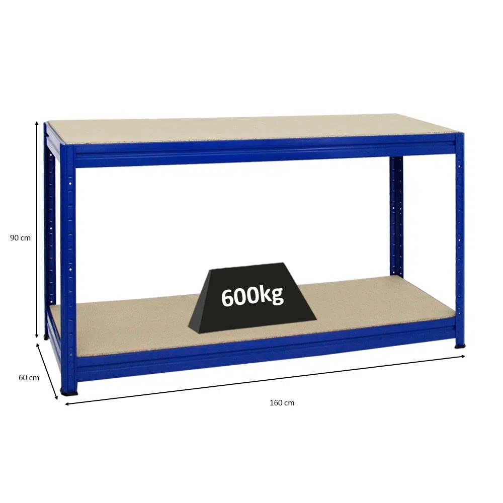 PROREGAL Höhenverstellbare Werkbank Dino Blau HxBxT 90x160x60cm Traglast 600kg Werktisch Arbeitstisch Steckmontage Packtisch