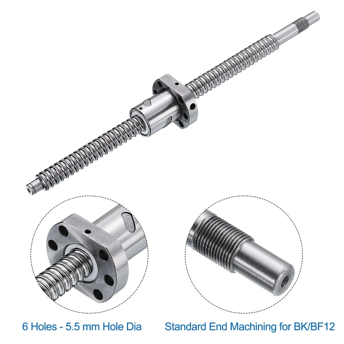 QUARKZMAN Kugelumlaufspindel SFU1605 (Durchmesser 16mm, Steigung 5mm, Länge 600mm) mit Kugelumlaufmutter Anti-Backlash Kugelumlaufspindel-Kit Standard-Endbearbeitung für BK/BF12