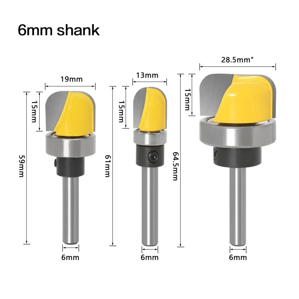 3 stücke 6mm/6,35mm Schaft Schüssel Und Tablett Router Bit Runde Nase Fräser Holzbearbeitung Ecke Abrundungs ​​router Bit(6MM)