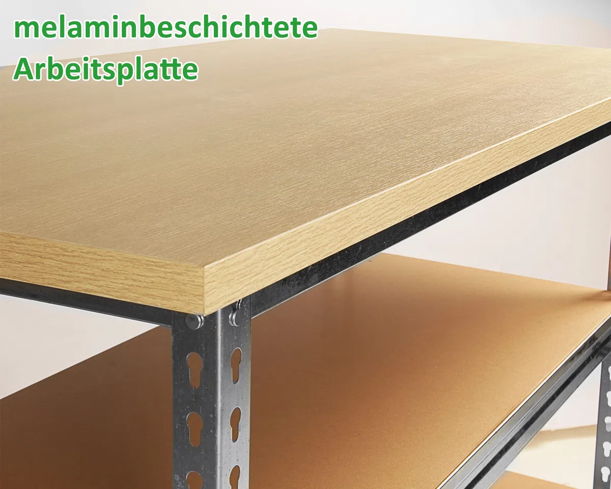 Ondis24 Werkstatt-Set Ecklösung Sparfuchs-Uwe 180 x 120 x 92 cm (H), 2X Werkbank aus Metall, melaminbeschichtete Arbeitsplatte, Problemlöser für Ecke