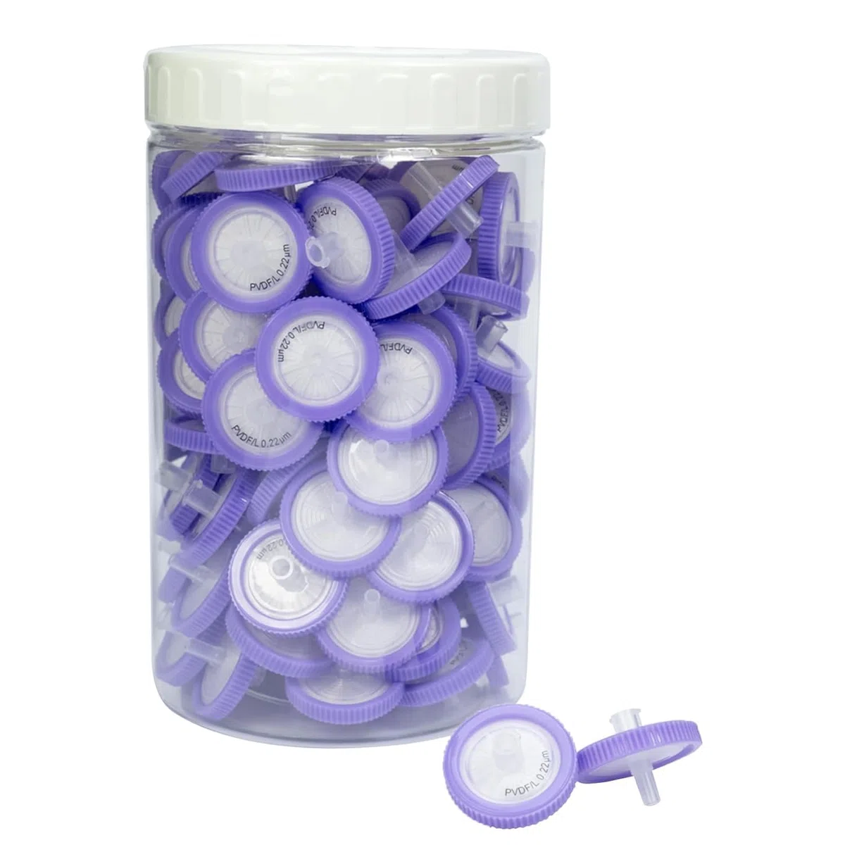 100 Stücke PVDF Spritzenfilter Hydrophilic 0,22 μm Porengröße, 25 mm Membran Durchmesser, Labor-spritzenfilter für die Biomedizinische Wissenschaft, Lila (Fässern Verpackt)