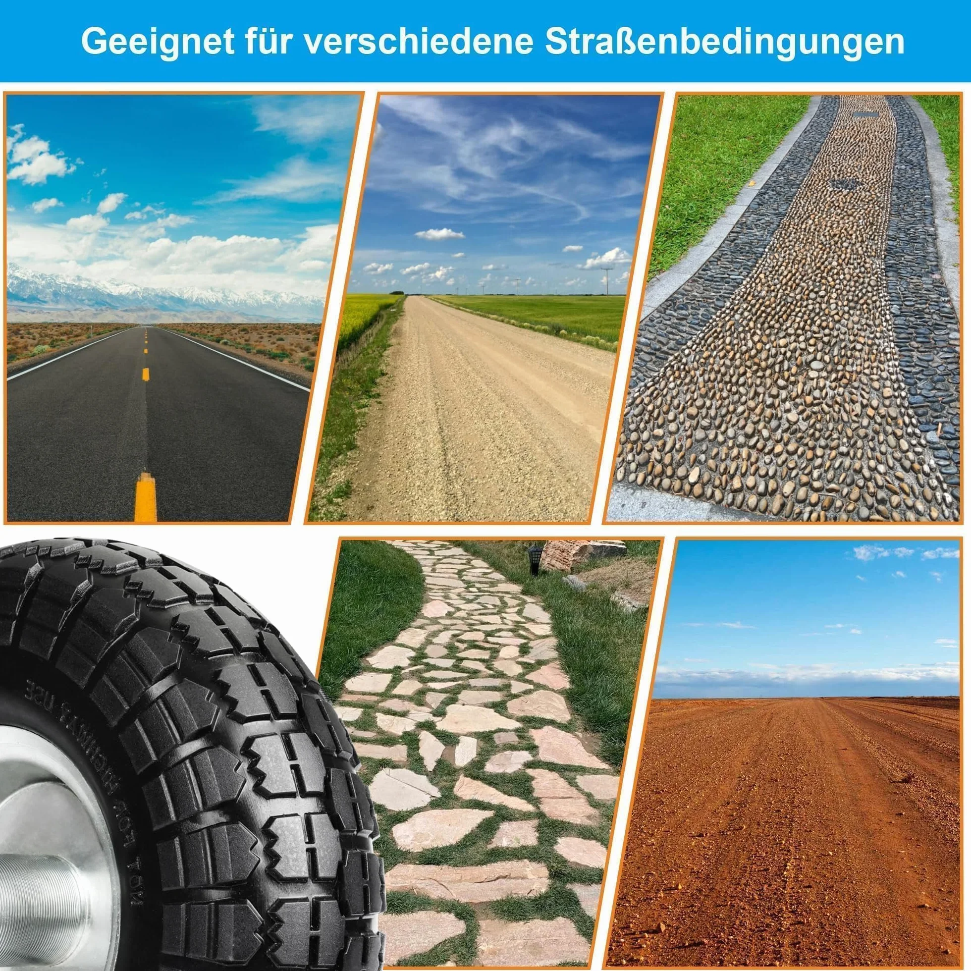 Sackkarrenrad Räder für Sackkarre Vollgummireifen Reifen : Vollgummi Reifen 4.10 3.50-4, Bollerwagen Ersatzräder 260 x 85 mm, （ Rad Achse 20mm Achse 2 Stück)